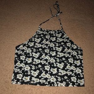 Black Flower Print Crop Top